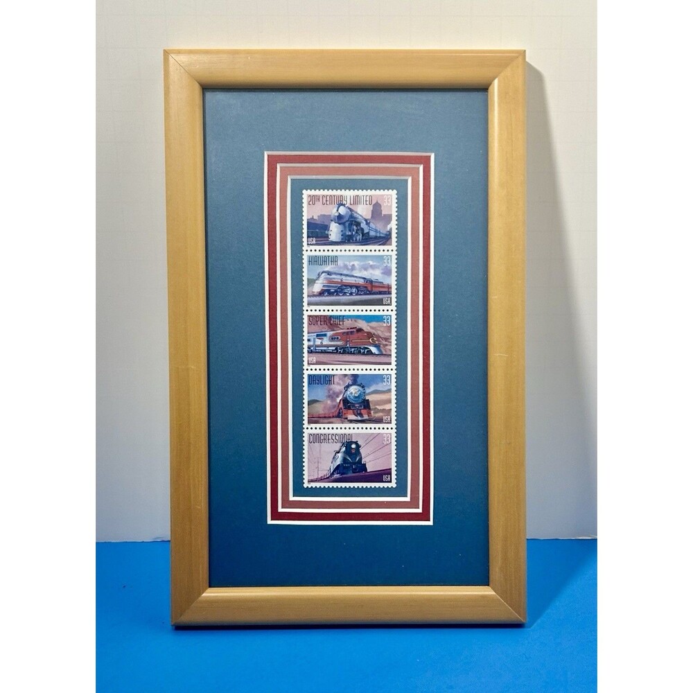 Famous TRAINS Strip of 5 33¢ - Framed Triple Matte , 1999 Scott #3333-3337